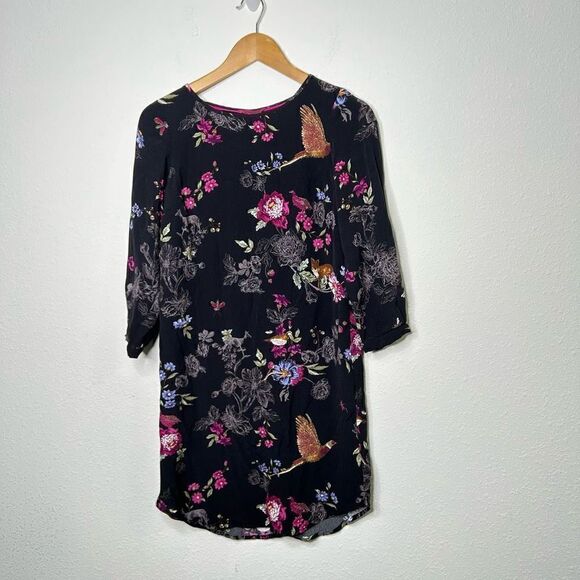 Joules Women’s Black Multicolor Floral Bird Fox 3/4 Sleeve Dress Size XS/S - Picture 1 of 11